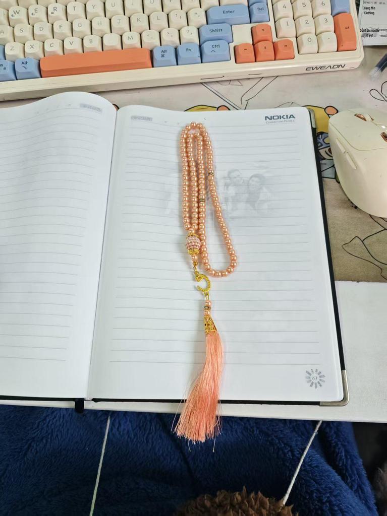 6mm Glass Imitation Pearl Tassel Prayer Beads Bracelet Pendant (99 Beads)