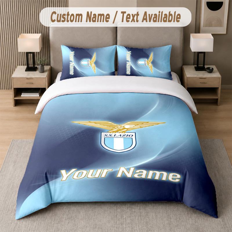 Ensemble de literie Design Lazio FC Texte personnalisé 1 Housse de couette & 2 Taies d'oreiller