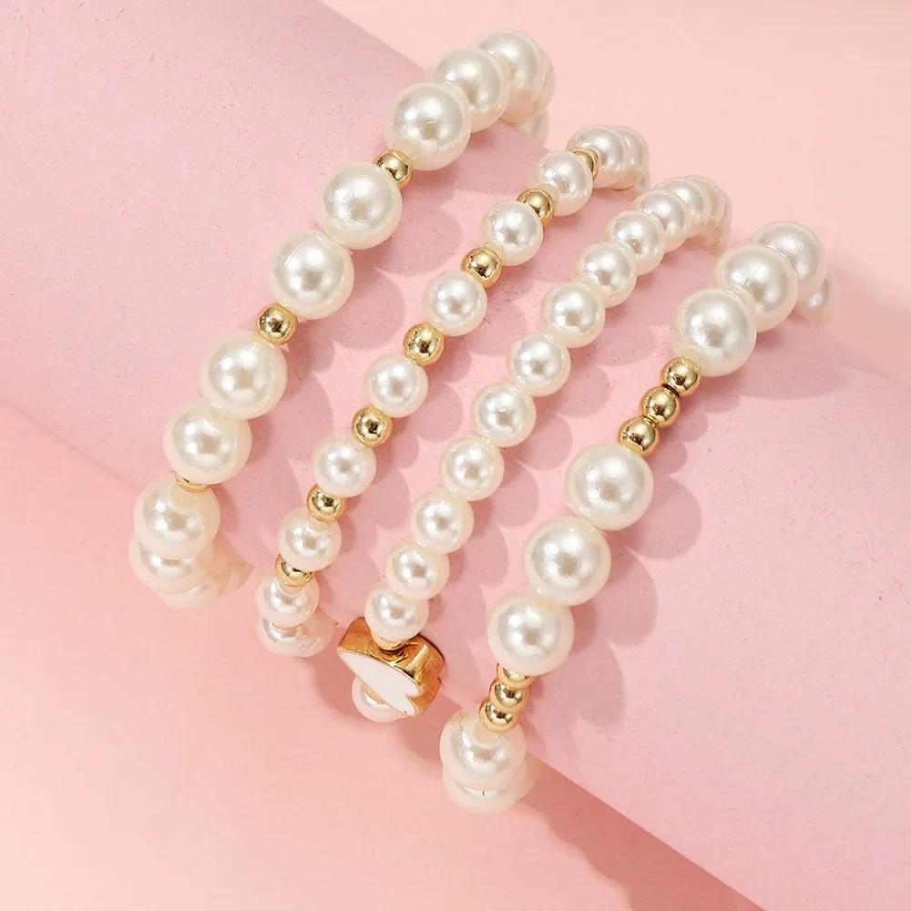 European and American New Children's Zircon Bracelet suit Little Girl Girl Love Oil Dropping Small Gold Beads Fashion Simple Four