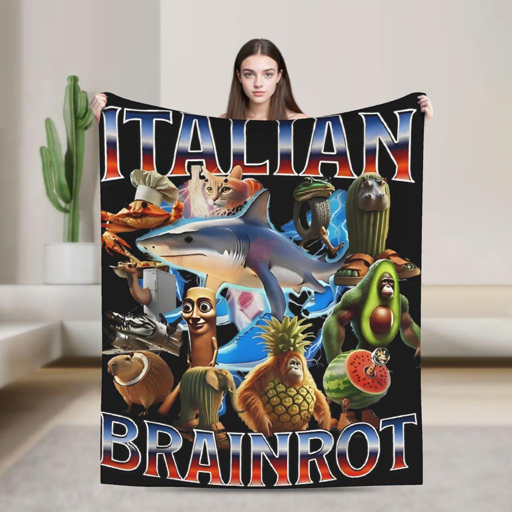Italian Brainrot Tralalelo Tralala Tung Tung Tung Sahur Meme Fleece Blanket Throw Blanket for Bed Sofa Couch Plush Thin Quilt