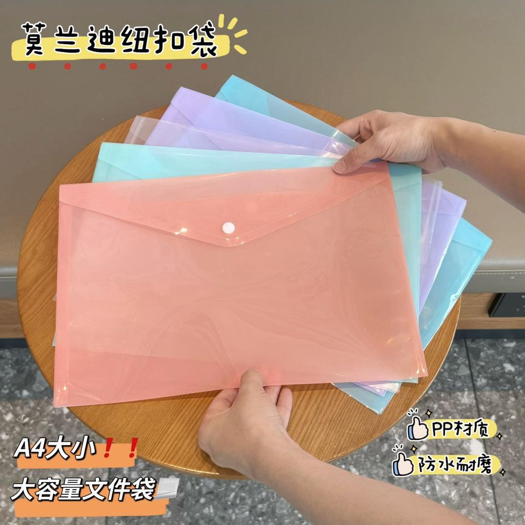 Office School Supplies A4 Morandi Document Bag Transparent Plastic Snap Plastic Macron Color Waterproof Information Bag Lovely