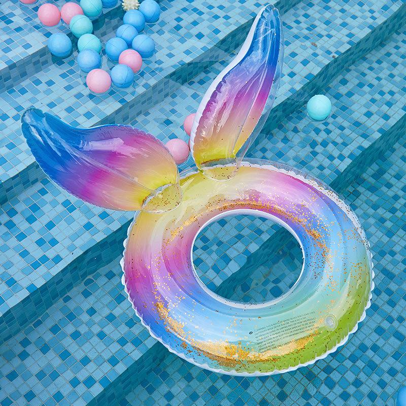 Korean Sequin Rainbow Mermaid Swimming Ring with Wings for Adults & Kids