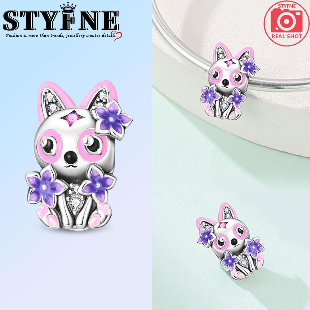 Orange Pet Series Beads Pink Flowerpot Jump Rope Kitten Charm Bracelet Fit Copper Women'S Necklace Diy Jewelry Gift