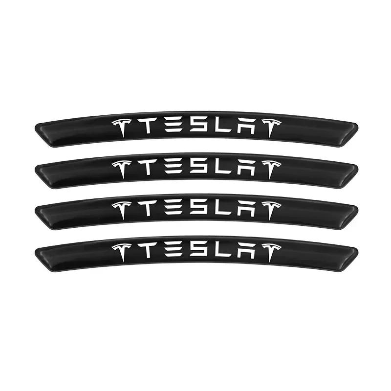 

4pcs Car Tire Rims Sticker Car Logo Pattern Wheel Eyebrow Decor Decal For Tesla Model 3 S X Y 2016 2017-2021 Auto Accessories