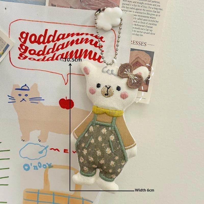 Cute Floral Cloth Animal Keychain Ins Style Lion Bear Rabbit Sheep Fabric Doll Pendant Cute Backpack Decor Daily Gift Accessory