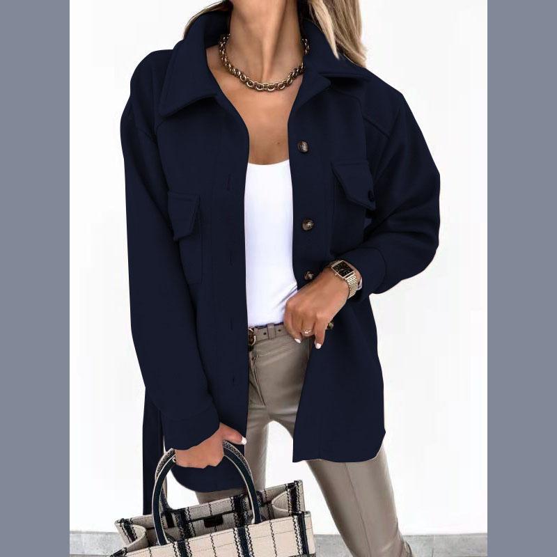 Autumn and Winter Lapel Single Breasted Thickened Solid Color Shirt Women's Woolen Loose Jacket Wool Women's Woolen Jacket