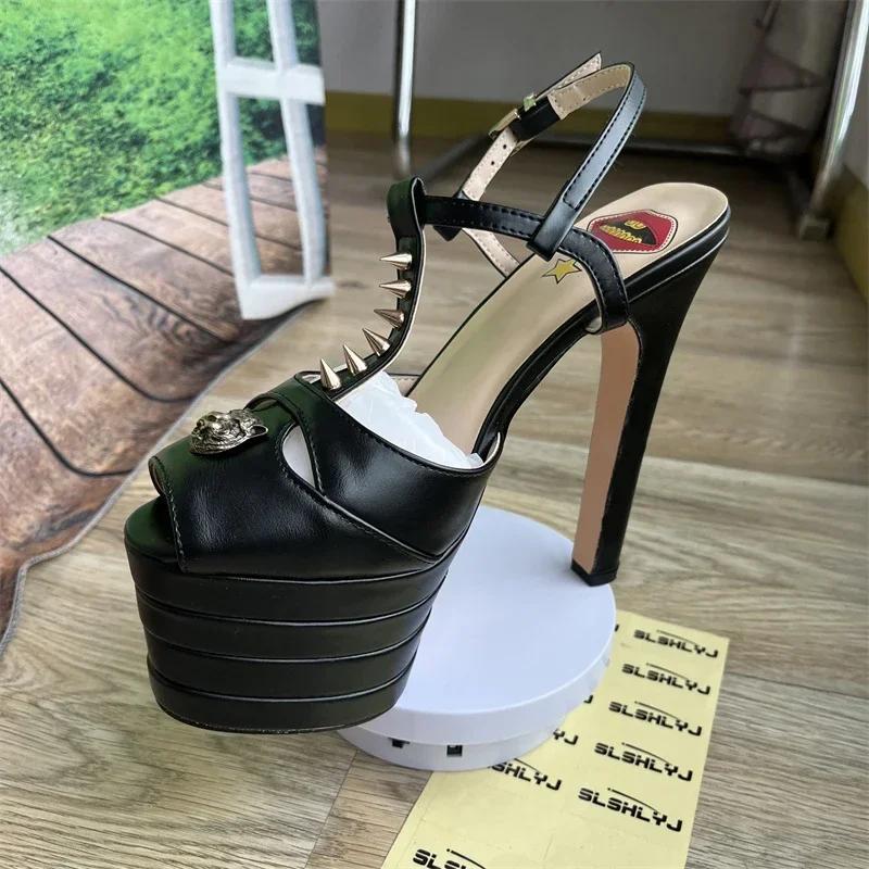 Fashion Brand Sexy Rivet 16cm High Heel Sandals Platform Party Wedding Ball T-stage Women Shoes High Quality Large 43summer Female Shoes