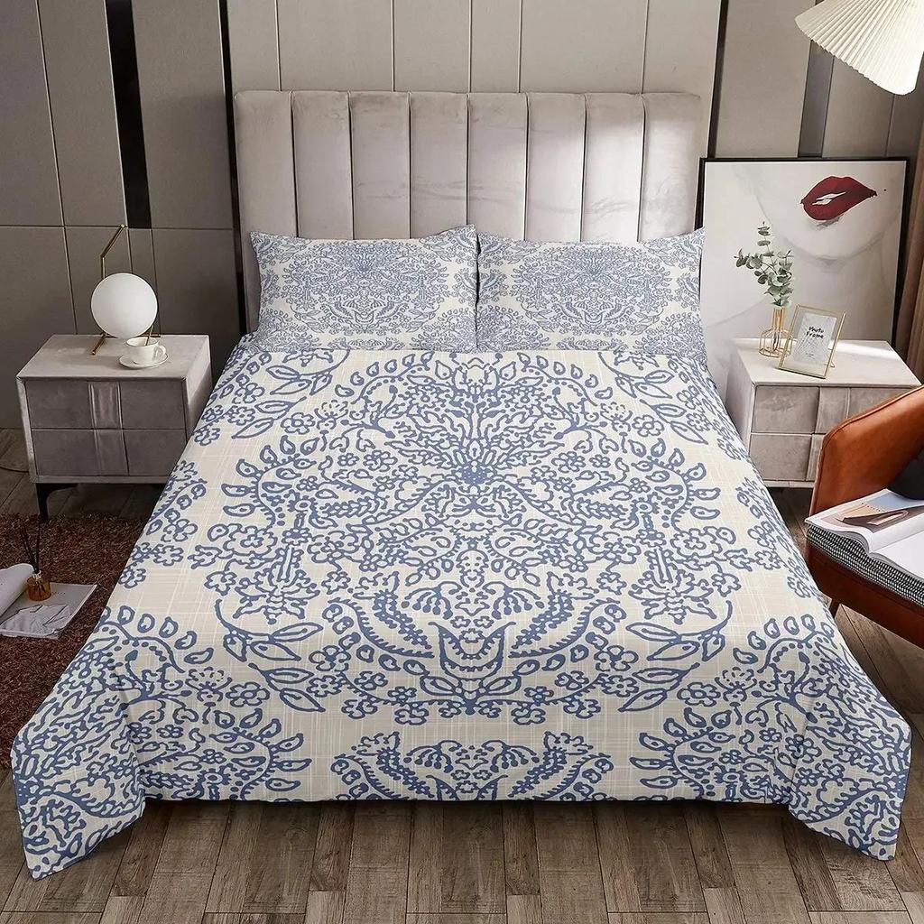 Adults Black Damask Duvet Cover Set King,Antique Victorian Baroque Bedding Set Gothic Vintage Floral Bohemian Exotic Quilt Cover