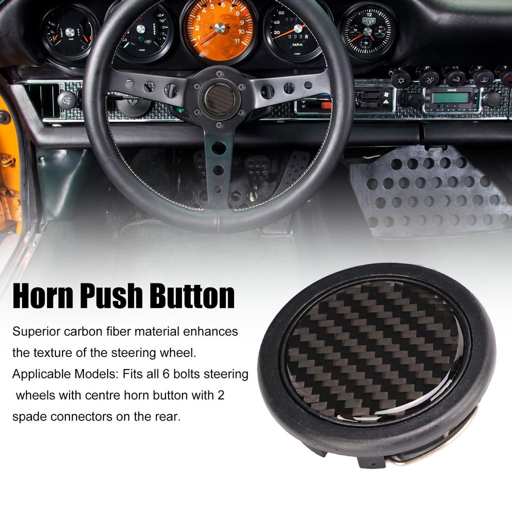 Steering Wheel Horn Button 50mm Diameter Carbon Fiber Universal for 6 Bolts Steering Wheel