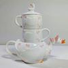 Set de ceai din ceramică de rață Kawaii - ceai pentru două ceainice și 2 căni de ceai Ceai de după-amiază ceainic cu orificiu de scurgere, la cuptorul cu microunde