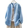 Women's ,color Cotton And Linen Long,sleeved Cardigan Shirt Top