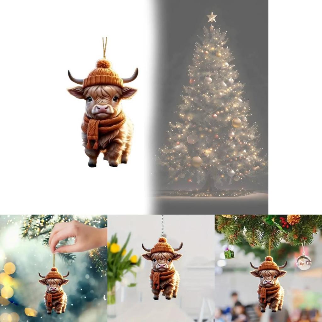 Adorable Cartoon Cow Acrylic Car Pendant Charming Holiday Tree Decoration Home Decor