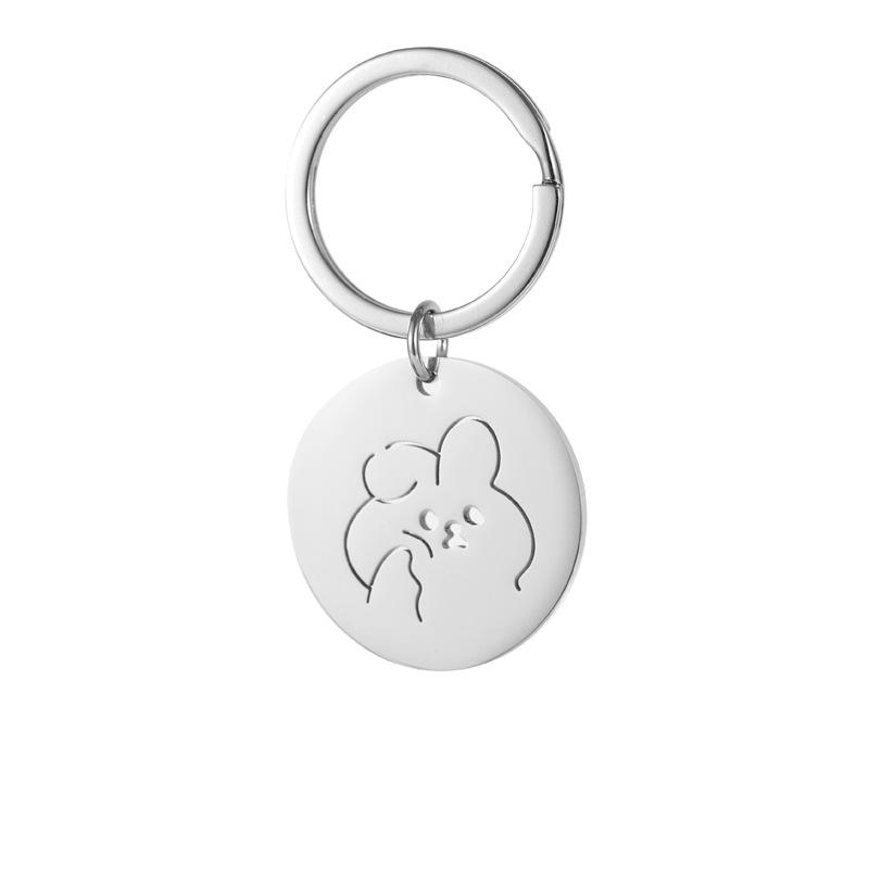 Полированный Мультяшный Животный Брелок из Нержавеющей Стали Дизайн Медведь Кролик Кошка Минималистичный Стиль Практичный Подвеска для Сумки