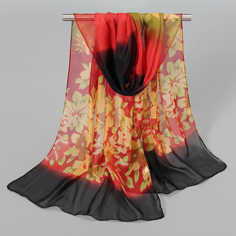 Nuova Sciarpa in Seta Chiffon Stampata a Rose Donna Stola Leggera Protezione Solare Estiva da Esterno Scaldacollo Lungo 150*50Cm