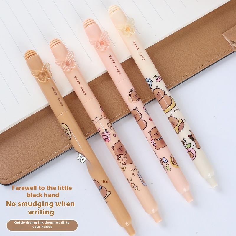 4Pcs Cartoon Capybara Press Black Ink Gel Pen School Stationery Supplies Quick-Drying Pens School Office Student Stationery Gift