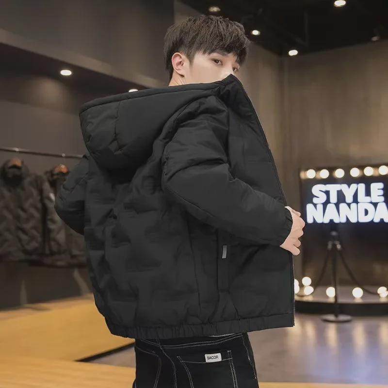 Men's Winter Cotton-Padded Jacket with Hood, New Hong Kong Style for Students and Boys