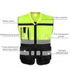 Colete refletivo de alta visibilidade masculino com decote em V, sem mangas, design com vários bolsos, bolso transparente para identificação, porta-canetas, colete, casaco