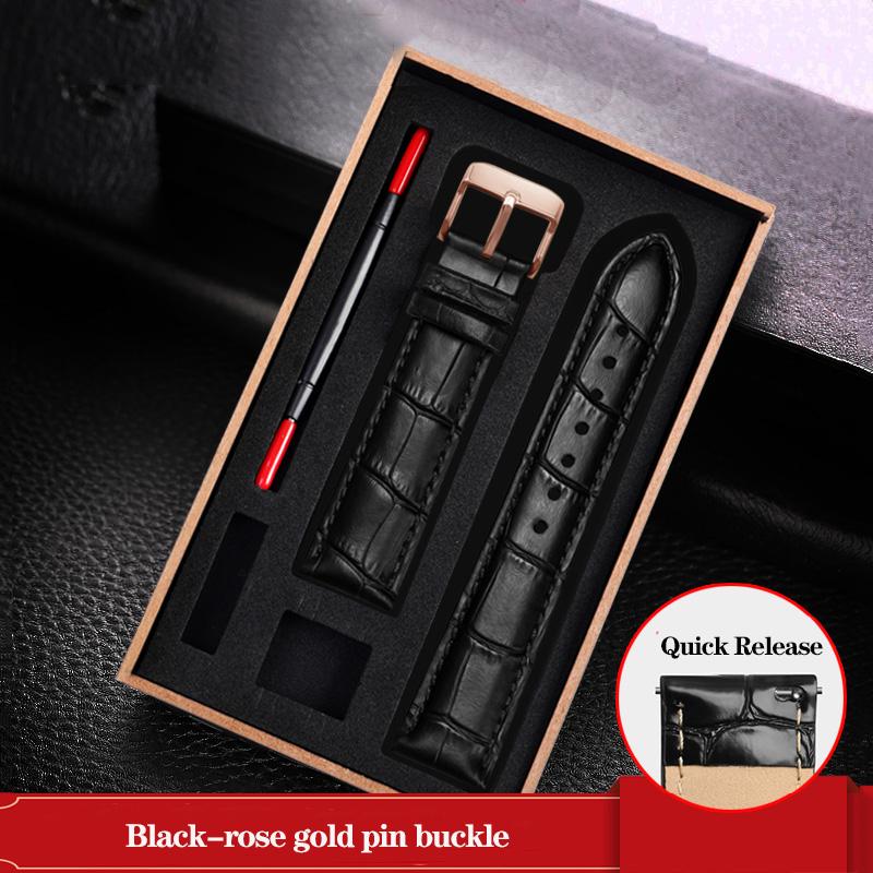 Leather Watchband Black Blue Cowhide Strap Butterfly Buckle Fits All Brands of Watches Men Women 12/14/15/16/18/19/20/22/23mm