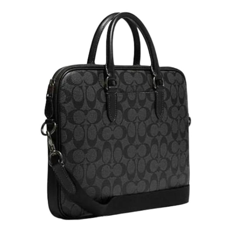 Coach Gotham Liam 33 Letter Logo Logo Classic Presbyopia Zipper Closure PVC Briefcase Handbag Men's Black