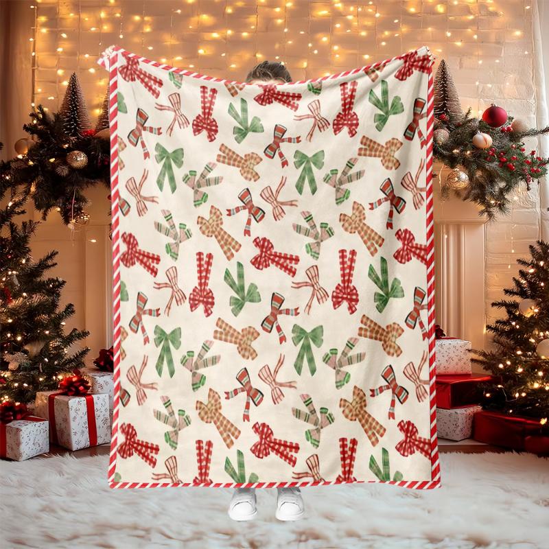 Red Green Santa Snowflake Knit Pattern Xmas Throw Blanket,Warm Lounge,Bedroom Decor,Birthday Anniversary Home Casual Souvenir