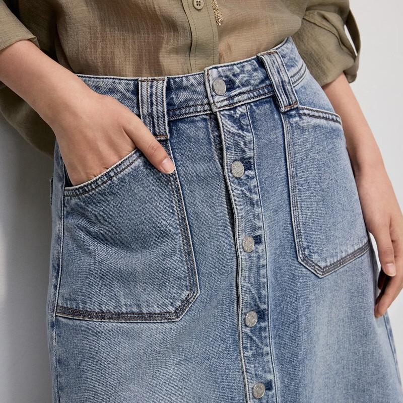 Only 2026 Autumn Single-Breasted High-Waist A-Line Mid-Length Denim Skirt