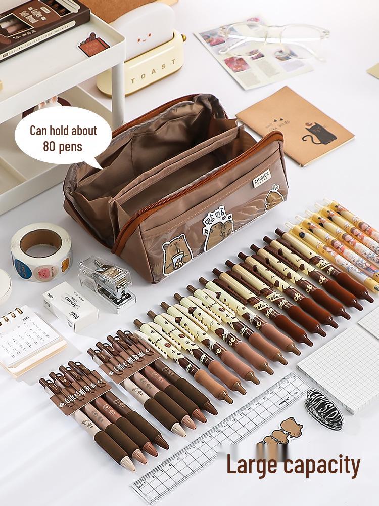 Kapybara Vícevrstvý Průhledný Penál - Velkokapacitní, Vysoce Hodnotný Organizér na Psací Potřeby pro Děti