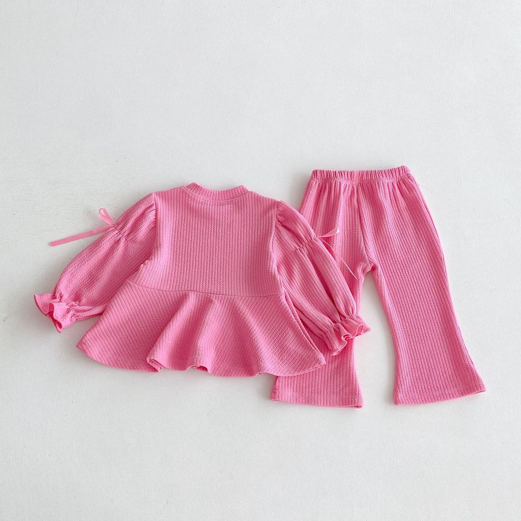 Autumn Korean Girls' Set Sweet and Cute Children's Top and Bottom Clothes Set Baby Girls' Bellbottom Pants Two Piece Set