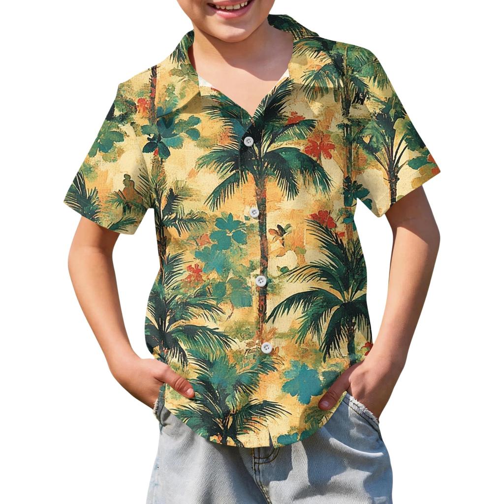 Jungen kurzärmeliges Hawaiihemd, Kinder Sommer Hemd mit Knöpfen