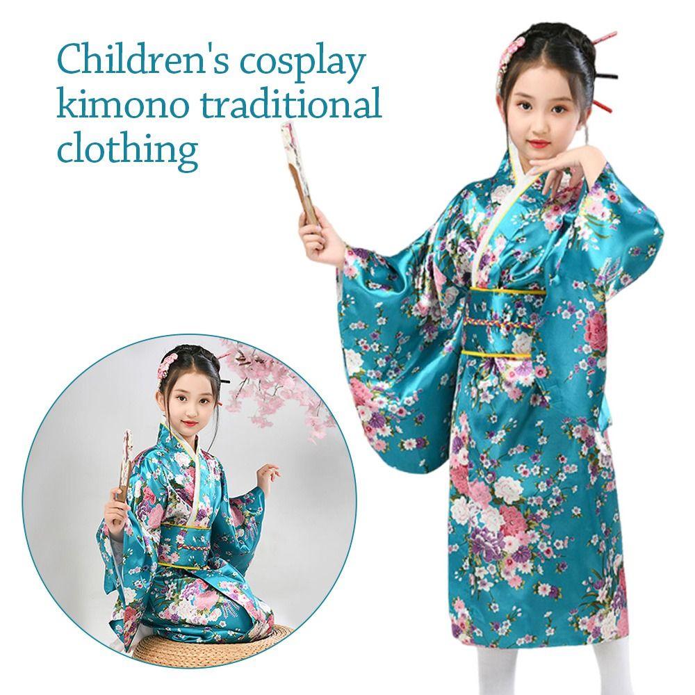 Bathrobe Gown Children Japanese Kimono with Obi Cosplay Costume Vintage Haori  Kids Boys Girls