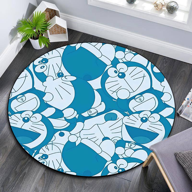 Doraemon Round Area Rug,Carpet Rug for Living Room Bedroom Sofa Playroom Decor,Non-slip Floor Mat