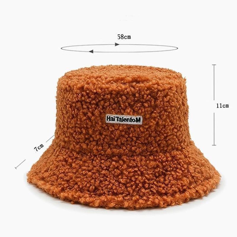 Lamb Wool Bucket Hat Winter Warm Hats For Women Lady Thicken Flat Top Cap Unisex Men Panama Outdoor Fisherman Hat Caps