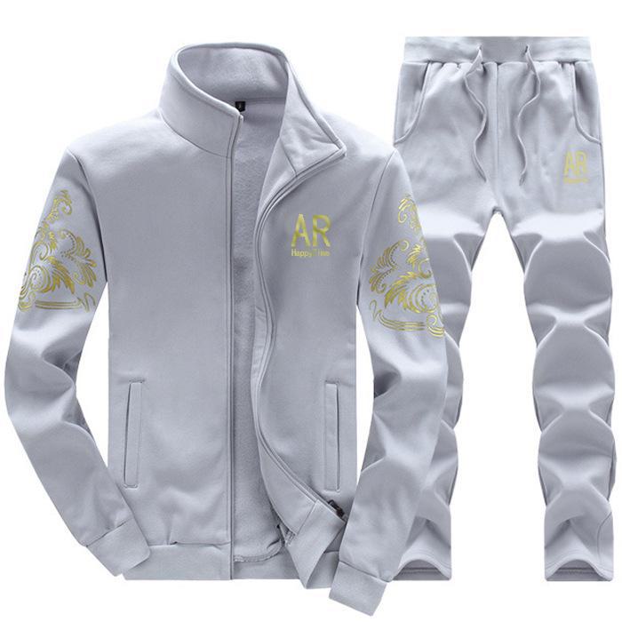 

2025 Мужской тонкий корейский спортивный костюм-кардиган - мода весна/осень L серый