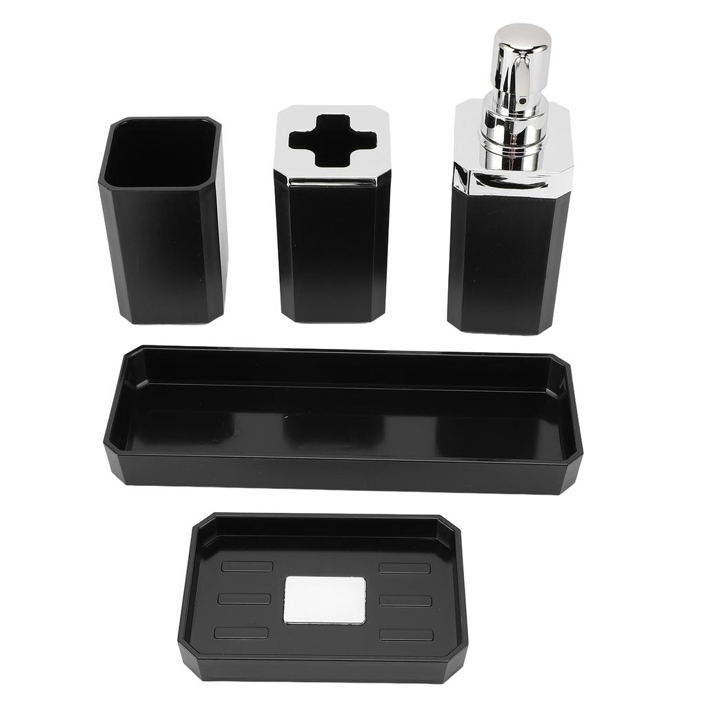 Bathroom Accessories Set Bath Ensemble Set with Toothbrush Holder Cup Lotion Bottles Soap Dish Tray