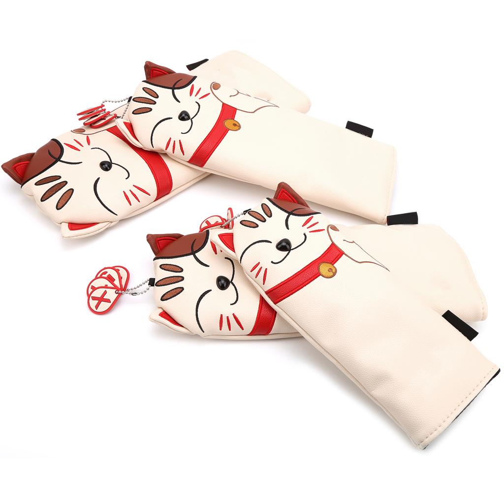 4pcs Waterproof PU Golf Headcovers Cute Cartoon Cat #1 #3 #5 UT Golf Club Protector
