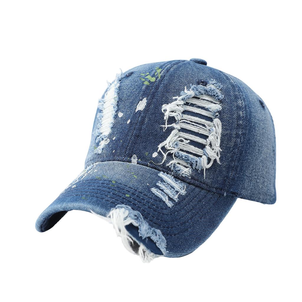 New washed ripped baseball cap for women, European and American enlarged and deepened peaked cap, big head circumference hat for men