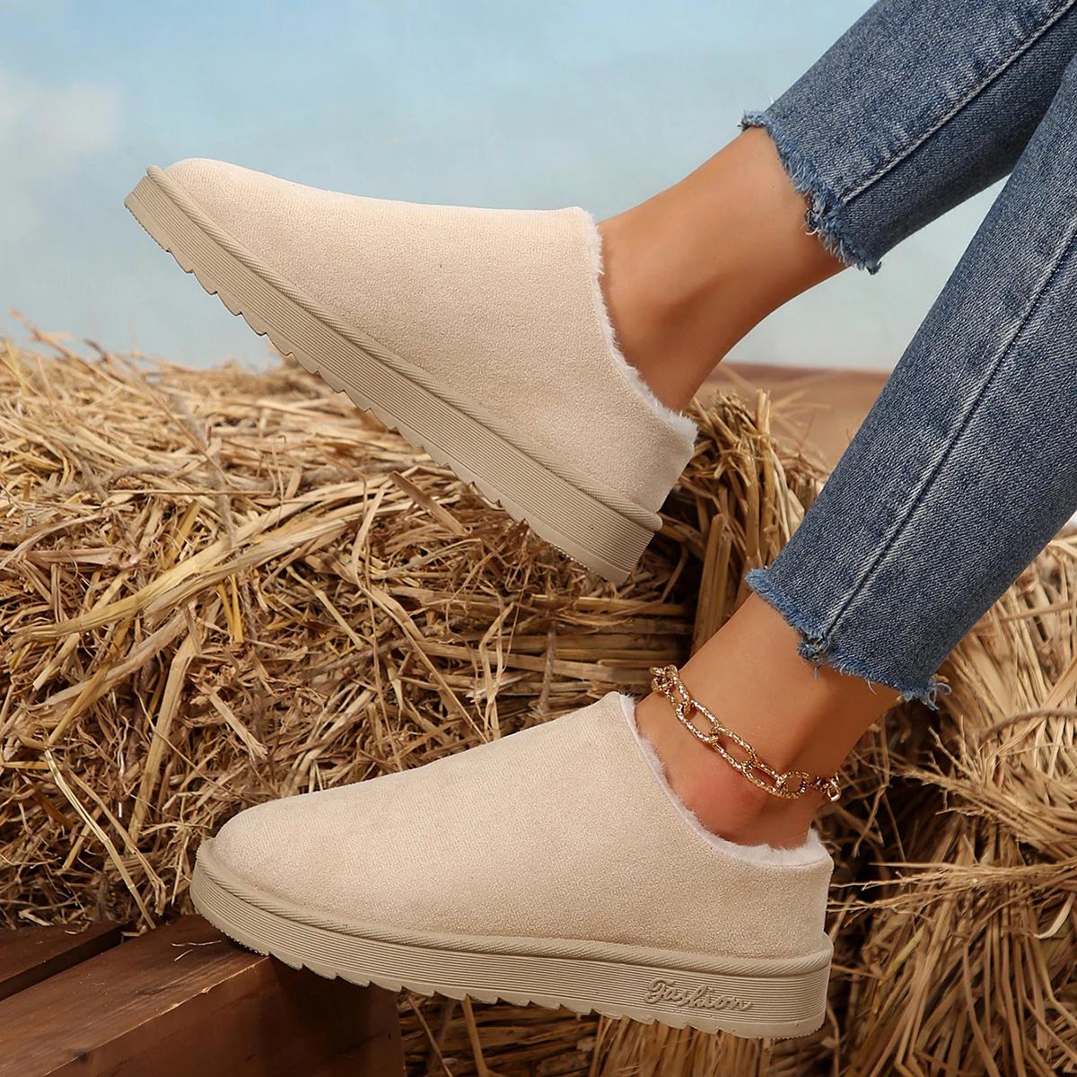 

Красивые туфли невесты. Теплые пушистые хлопковые женские туфли. Зимняя нескользящая обувь для отдыха на открытом воздухе с резиновой подошвой. 35 бежевый