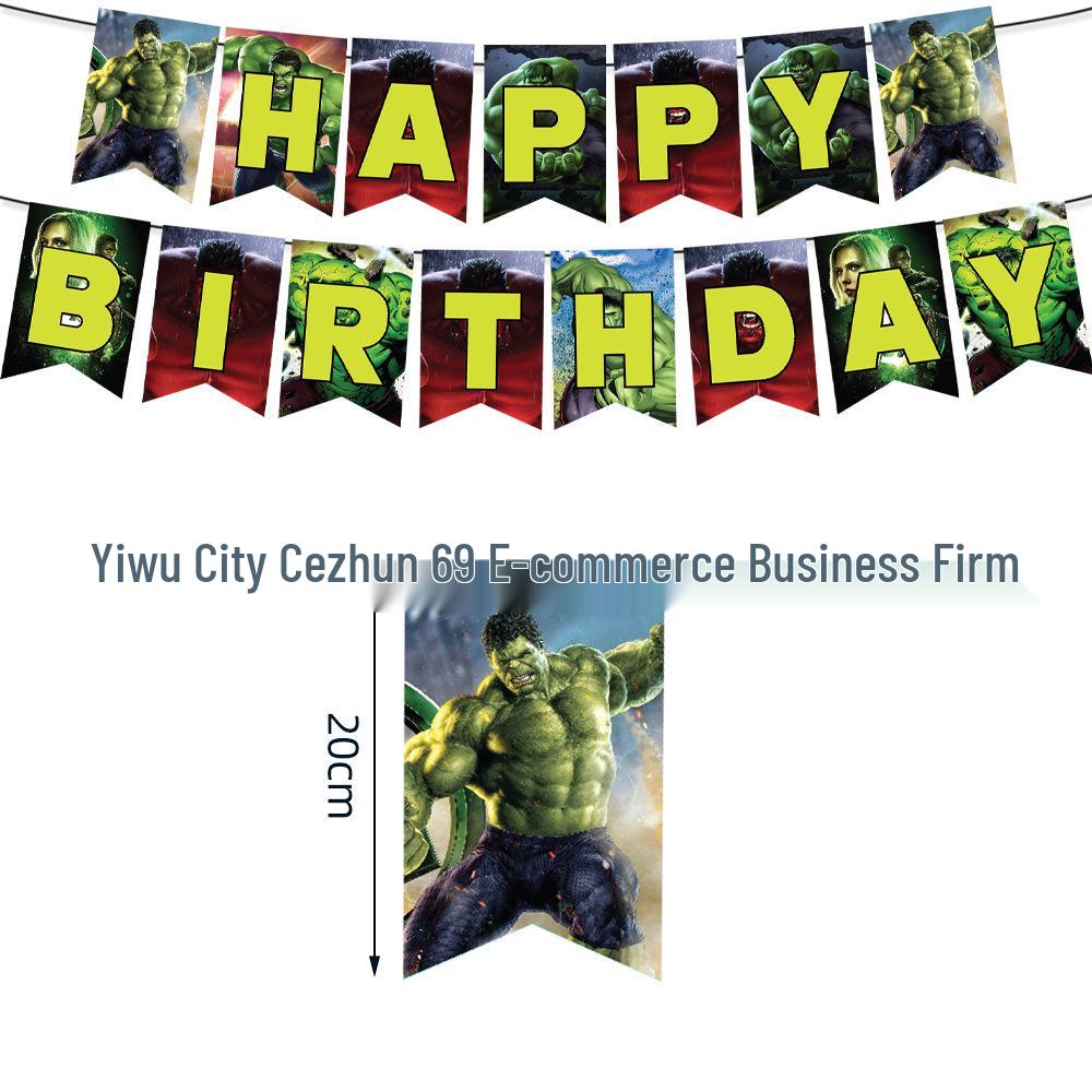 Hulk Party Deko Set: Becher, Flaggen, Luftballons, Tortenfiguren & Tischdecke