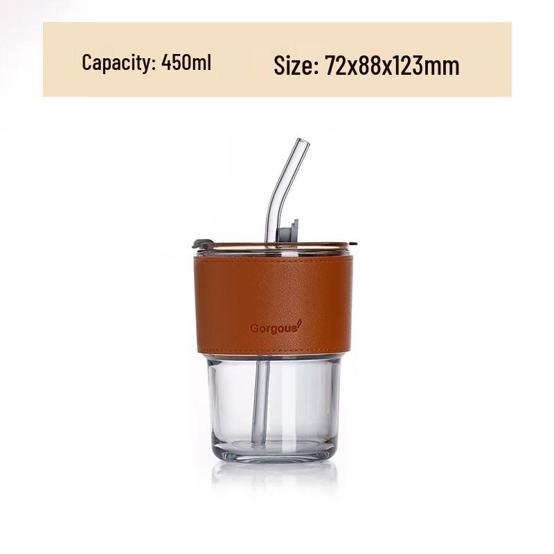 Bamboo Joint Glass Cup with Lid and Straw