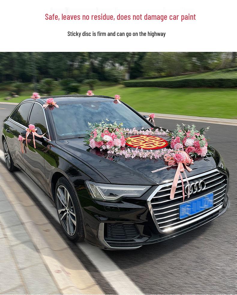 Complete Wedding Car Decoration Set: Front Flower Main Car and Lead Car Arrangement