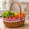 Imitation Rattan Produce Basket Handwoven Look Oval Portable for Kitchen Storage,