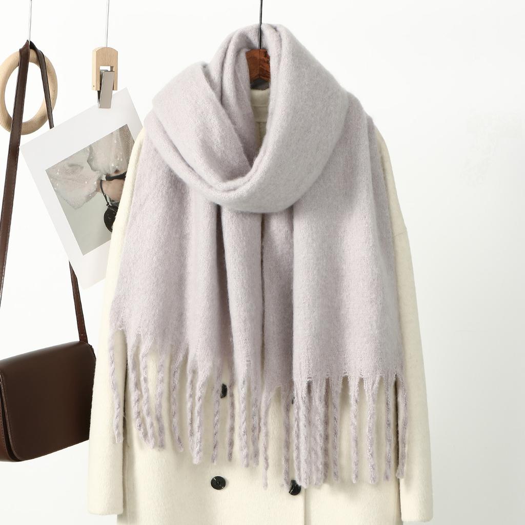 Mohair Women Men Scarf Winter New Girls Female Solid Color Warm Long Scarves Soft Coarse Braid Tassel Shawl Simple Wrap Shawls