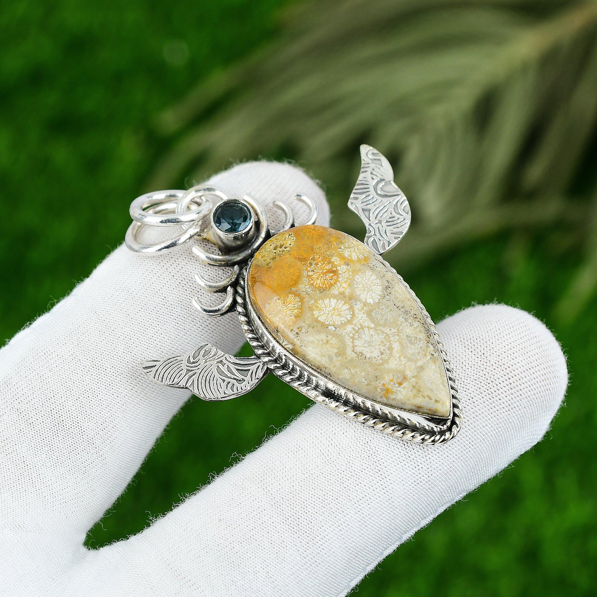 

Daughters Day Deal Natural Fossil Coral Amethyst Sterling Silver Wife Pendant