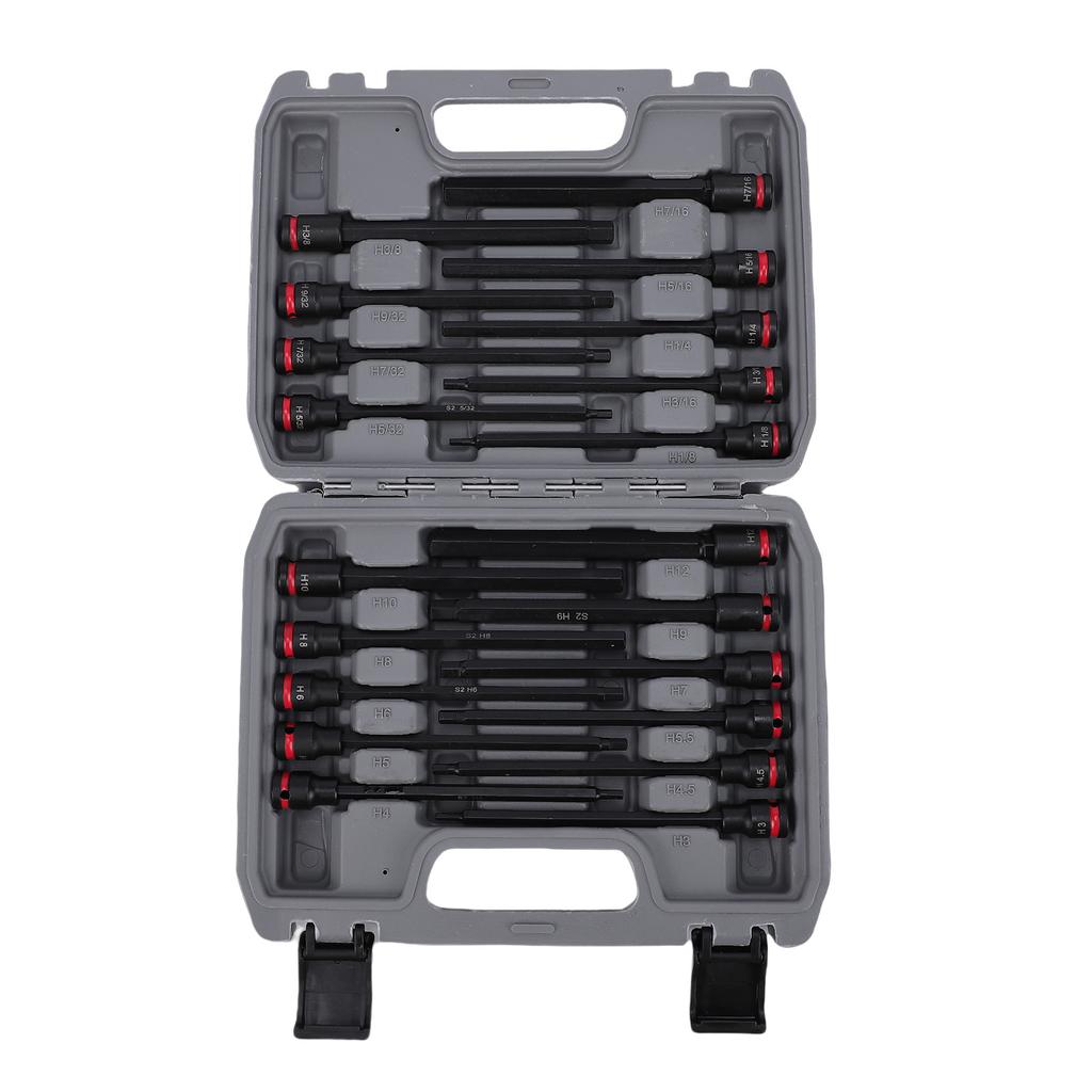 20 Stück 3/8 Zoll Antrieb Langes Schlagschrauber-Sechskant-Steckschlüssel-Set S2-Legierungsstahl SAE und Metrisch Langes Schlagschrauber-Bohrer-Steckschlüssel