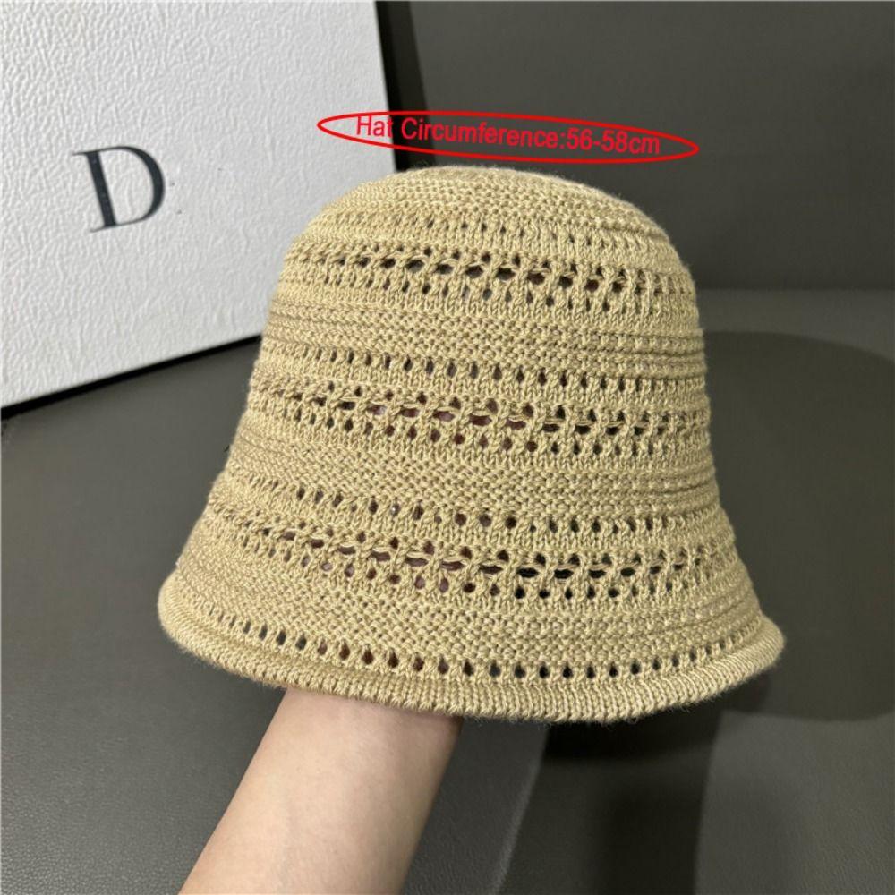 Knitted Sun Hat Wide Brim Hollow Beach Cap Casual Fisherman Hat