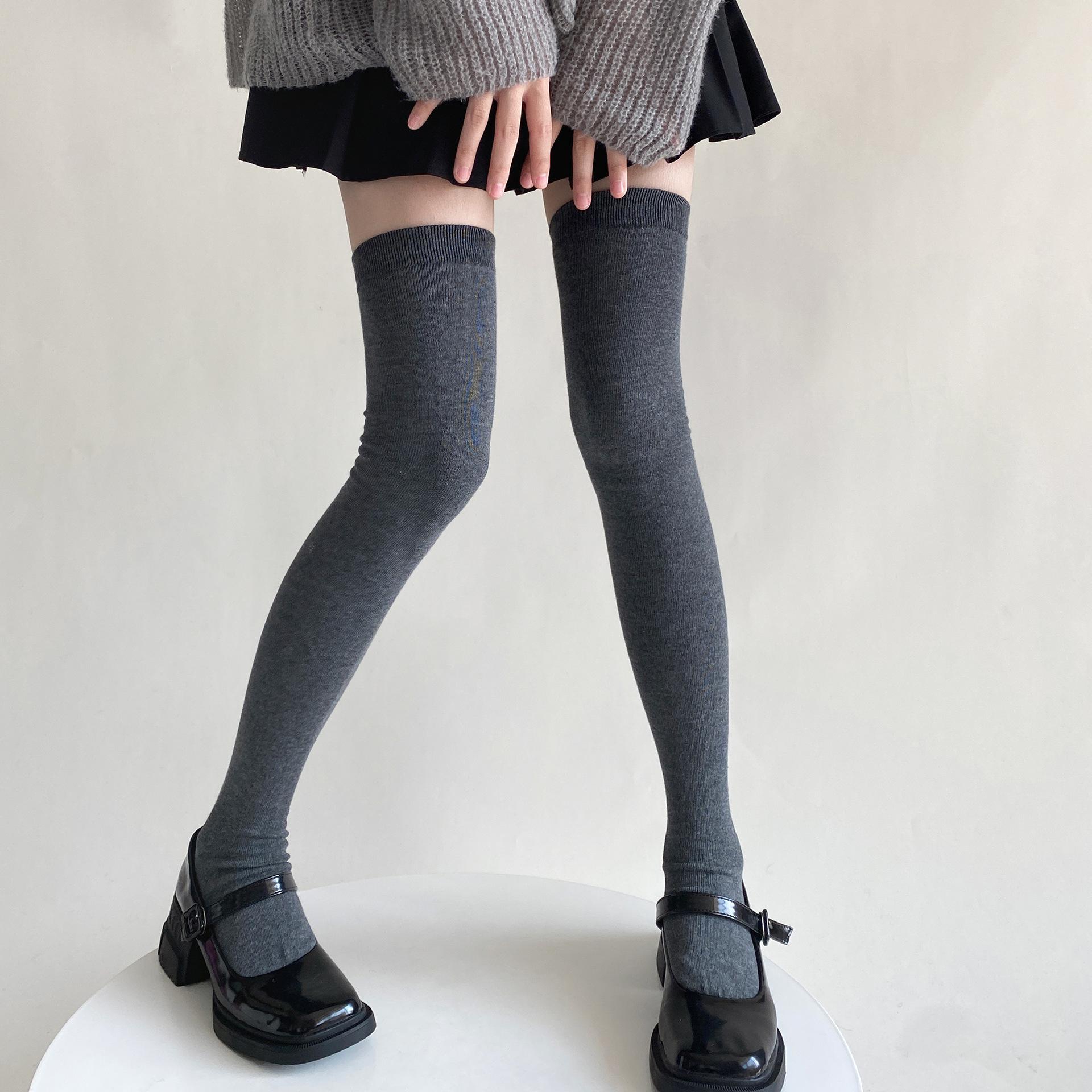 

JK хлопковые длинные носки для девочек, женские чулки с вышивкой, чулки до бедра, черно-белые гольфы в японском стиле