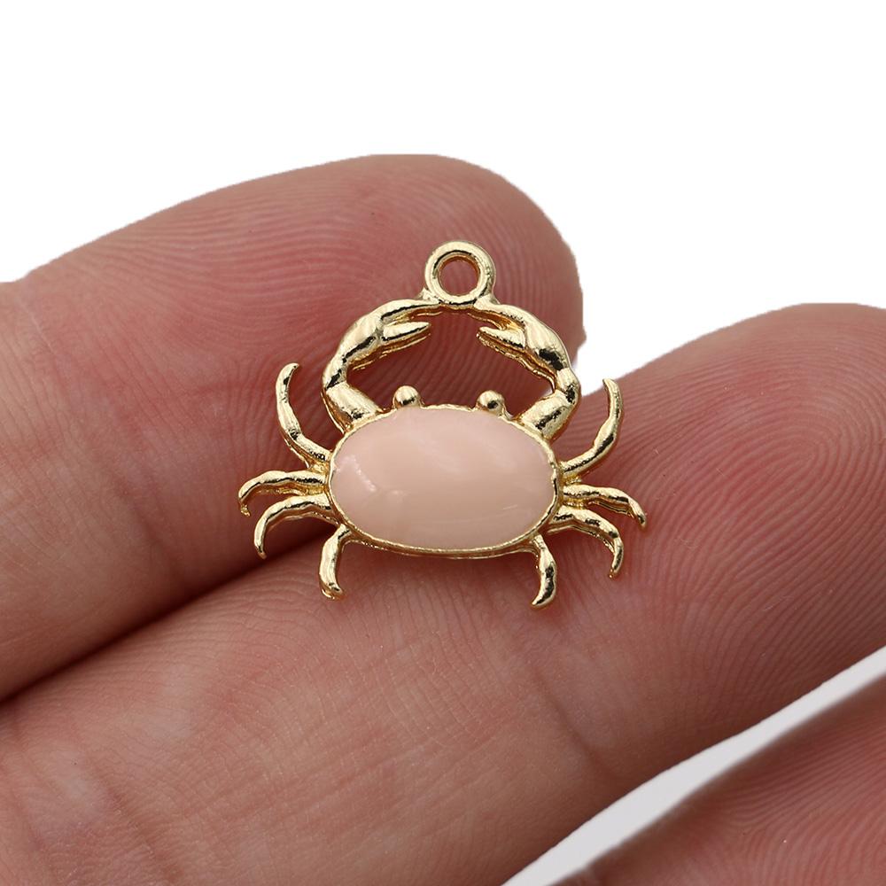 10Pcs Enamel Gold Color Pink Crab Charm Pendant For Jewelry Making Bracelet Necklace Diy Earrings Accessories Craft