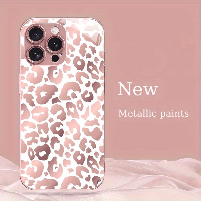 Pink Leopard Print Pattern Glass Phone Case Suitable for iPhone 17 16 15 14 13 12 11 Pro/Max/Plus Anti Drop and Shockproof