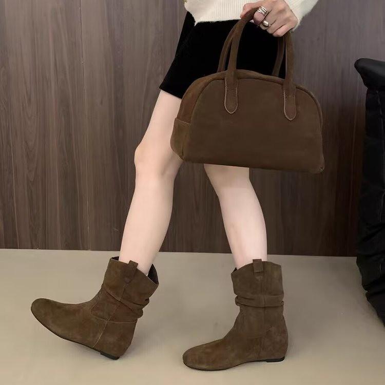 Elegant Comfortable Women's Shoes 2025 Autumn Winter Height-increasing Women's Boots Retro Minimalist Midsole Round Toe Boots 44