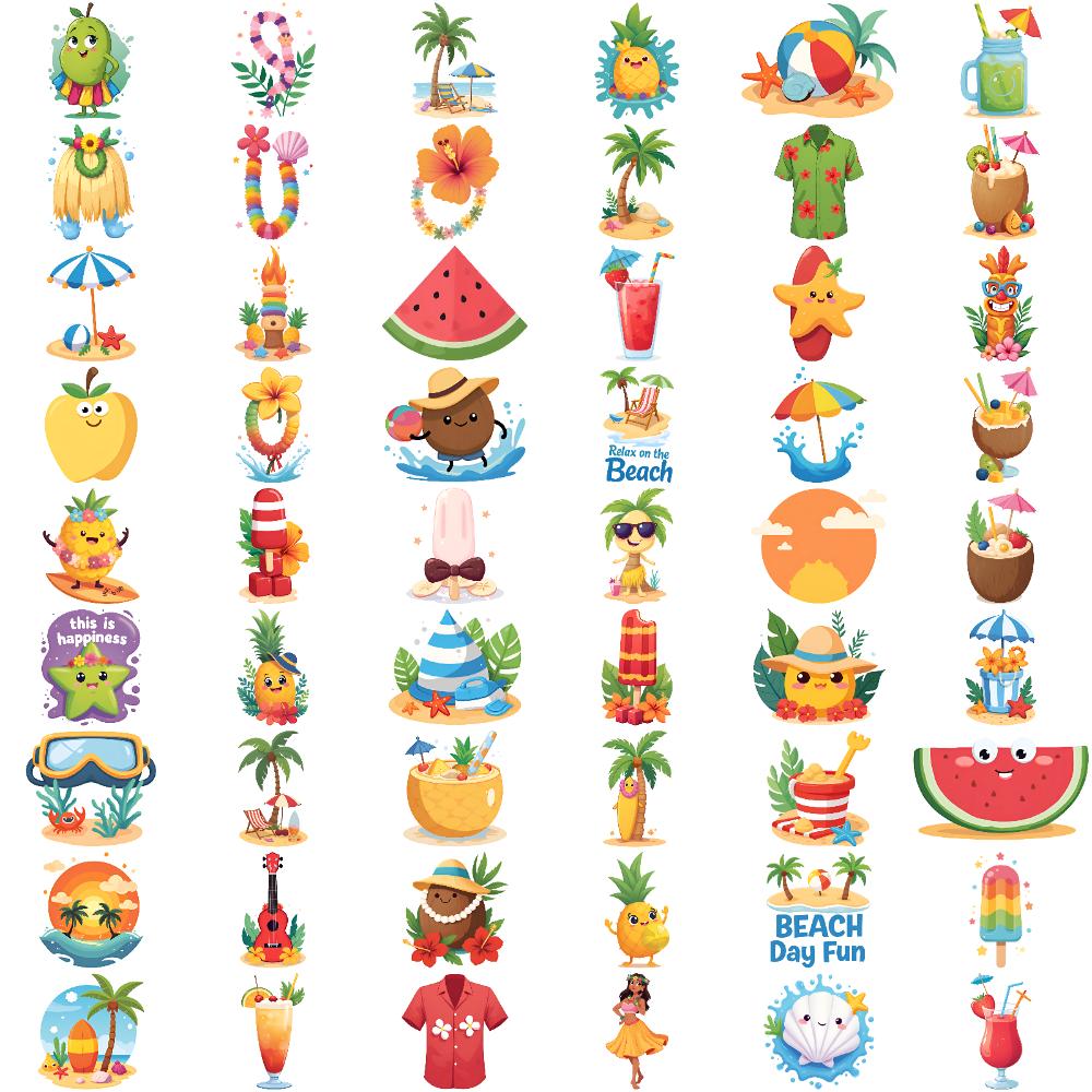 54pcs Temporary Tattoo Vacation Icons Waterproof Long-lasting Body Stickers Beach Elements Temporary Tattoo Stickers For Girls