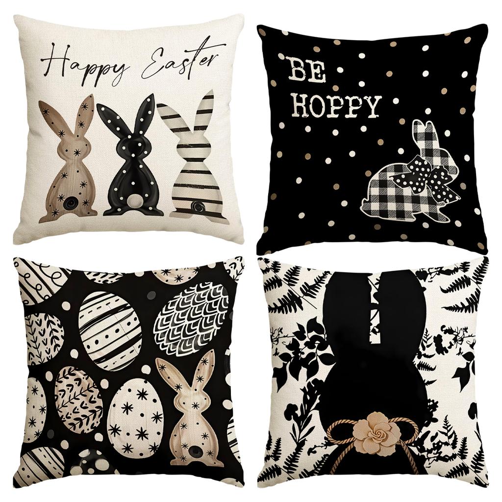 4Pcs Happy Easter Pillowcase, Watercolor Rabbit Easter Egg Dwarf Printed Pillowcase, Easter Party Decoration Sofa Cushion Cover